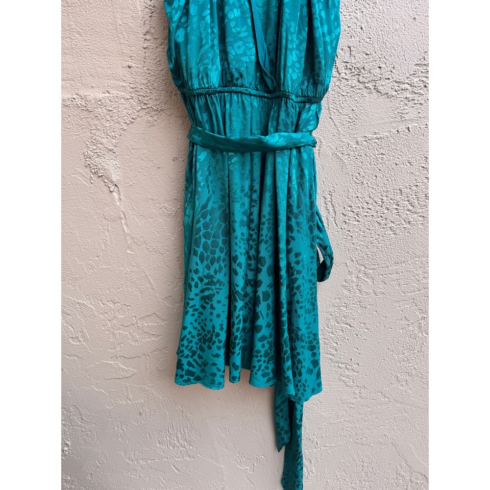 Anthropologie NEW Mini Dress Turquoise Leopard Jacquard Halter Glam Cocktail - Picture 8 of 11
